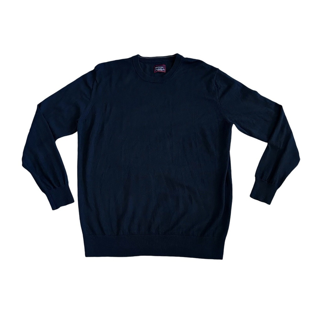 Untuckit Men's Sweater Zeppelin 100% Merino Wool Navy Blue Pullover Size XL Soft